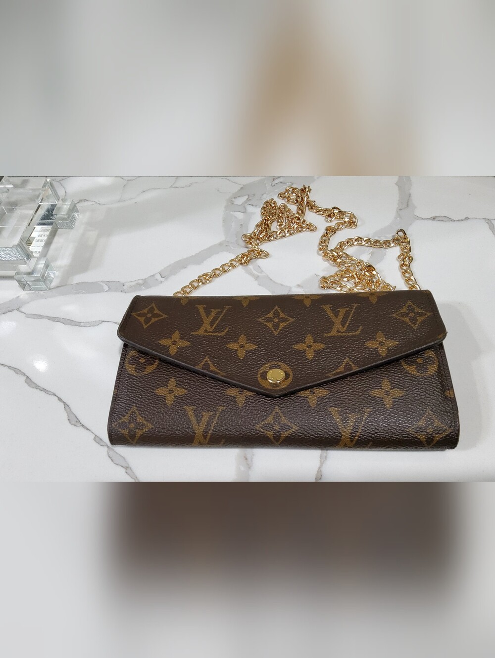 Louis Vuitton Monogram Envelope Sarah Wallet with Unbranded Gold Chain
